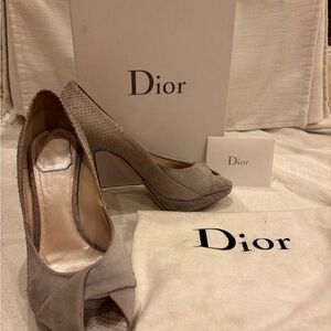 Christian Dior Twist Peep Toe Heels Argent 37.5 w/ Box Dust Bag Extras
